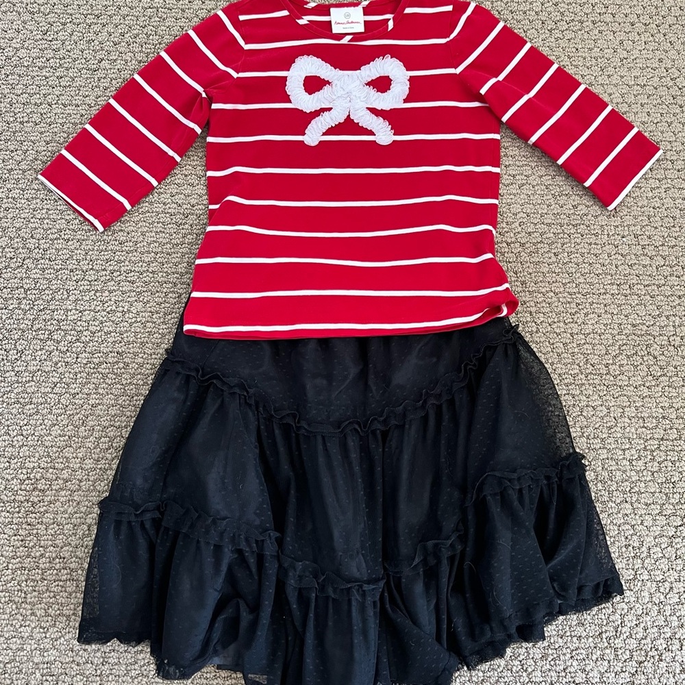 Hanna Andersson red and white striped shirt and black tulle skirt Size 8 - Picture 7 of 13